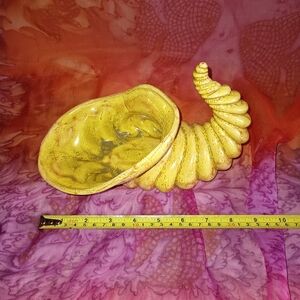 Yellow Ceramic Cornucopia Vase